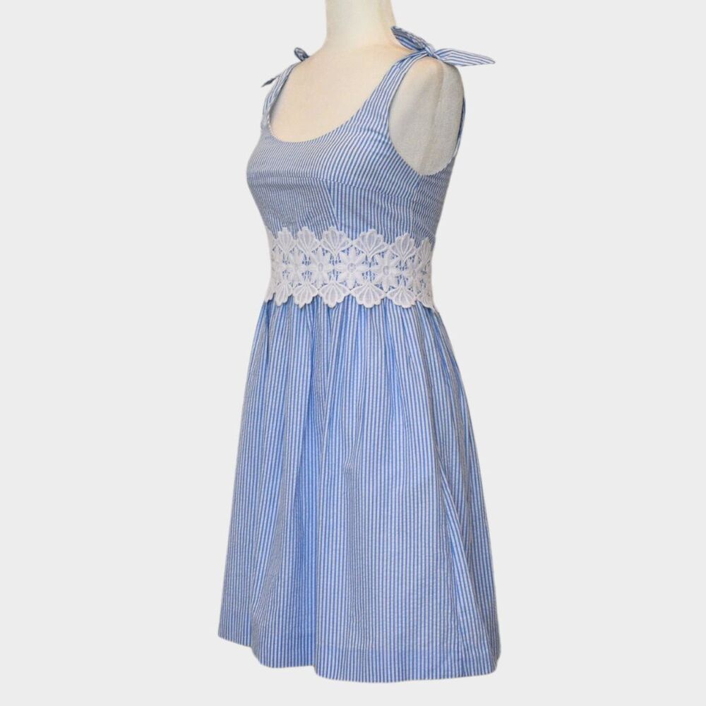 LILLY PULITZER Tessa Seersucker Striped Dress Blue/White Size 0 - Picture 3 of 10